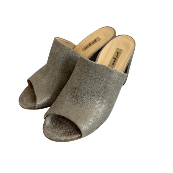 Paul Green Slide Block Heel Sandals Open Toe Textured Leather Size 4.5 EU/7 US - Picture 2 of 11